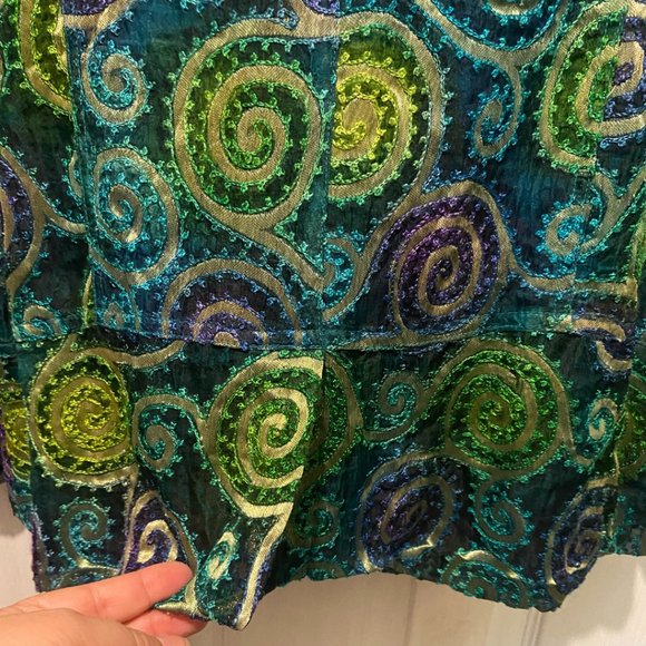 Chico's sz 2 swirls silk metallic lined jacket sz L - Picture 3 of 5